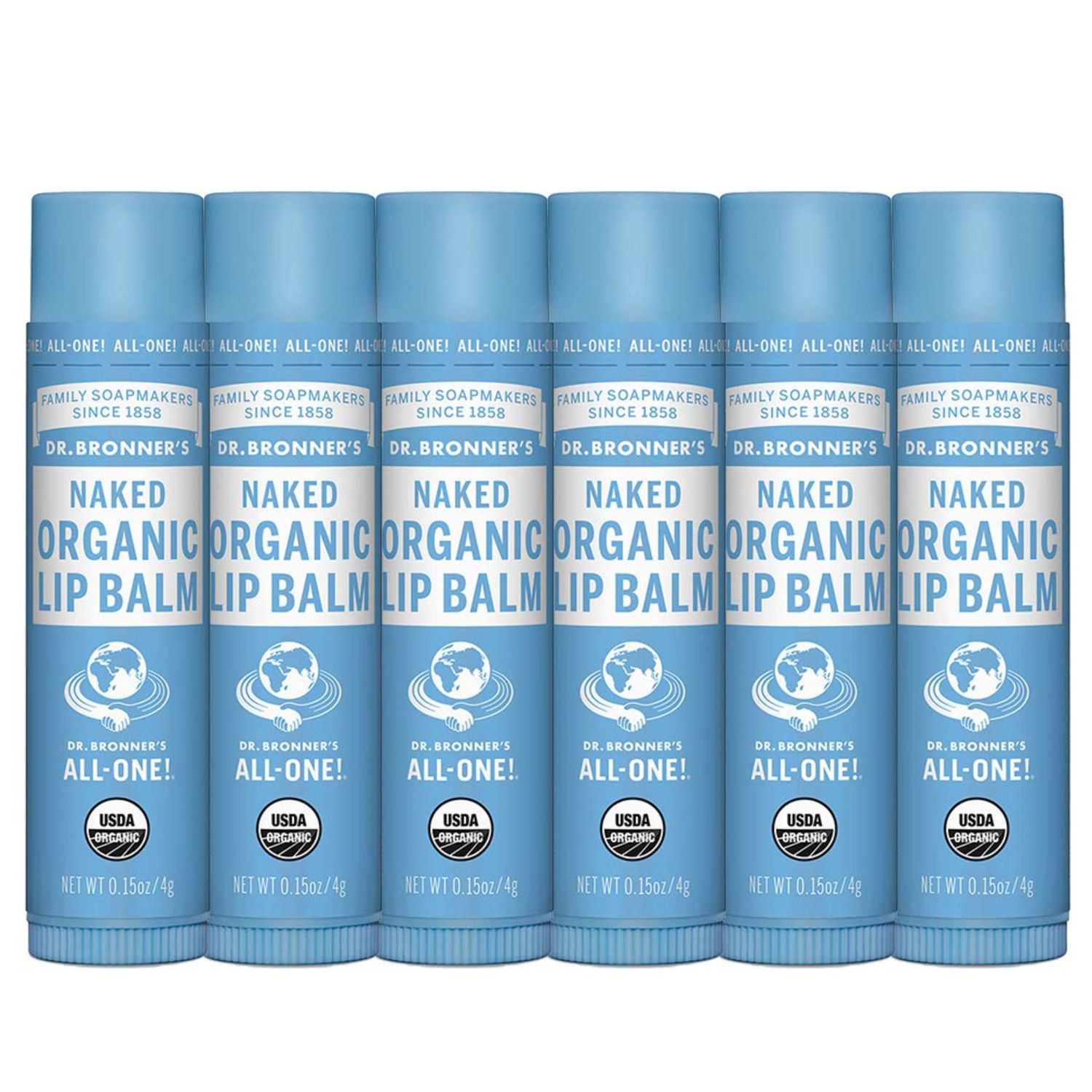 Dr. Bronners Organic Lip Balm 6-Pack (.15oz) Natural, Moisturizing, Petroleum-Free Lip Moisturizer with Beeswax &amp; Avocado Oil for Dry Lips, Men &amp; Women - Unscented
