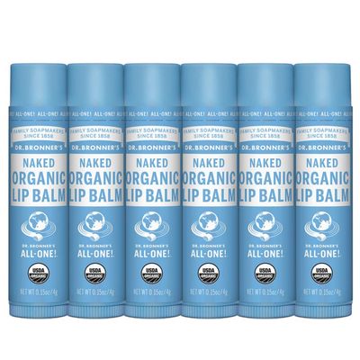 Dr. Bronners Organic Lip Balm 6-Pack (.15oz) Natural, Moisturizing, Petroleum-Free Lip Moisturizer with Beeswax &amp; Avocado Oil for Dry Lips, Men &amp; Women - Unscented