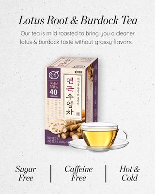 SEMPIO Lotus Root & Burdock Tea - 100 Korean Ingredients, Mild Roasting, Refreshing Herbal Blend, Sugar-Free, Caffeine-Free, Calming & Relaxing (40 Tea Bags, Pack of 1)