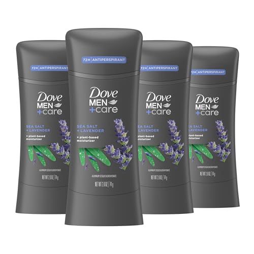 Dove MenCare Antiperspirant Stick Sea Salt Lavender 4 Count 72H Protection with a Plant-Based Moisturizer 2.6 oz