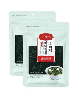 Kwangcheonkim 2 Packs Eogachan Pre-cut Sun-dried Sea Mustard Seaweed (80g, 32 portions x 2 Total 160g) Wakame For Soup Salad, Pure Sea Vegetable Various Seaweed Dishes , , ,