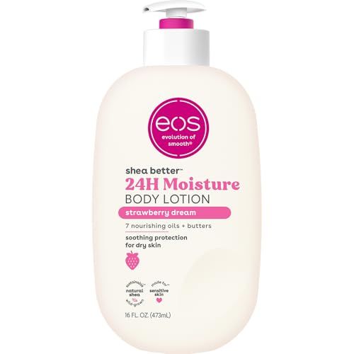 eos Shea Better Body Lotion- Strawberry Dream, 24-Hour Moisture Skin Care, Lightweight &amp; Non-Greasy, Made with Natural Shea, Vegan, 16 fl oz