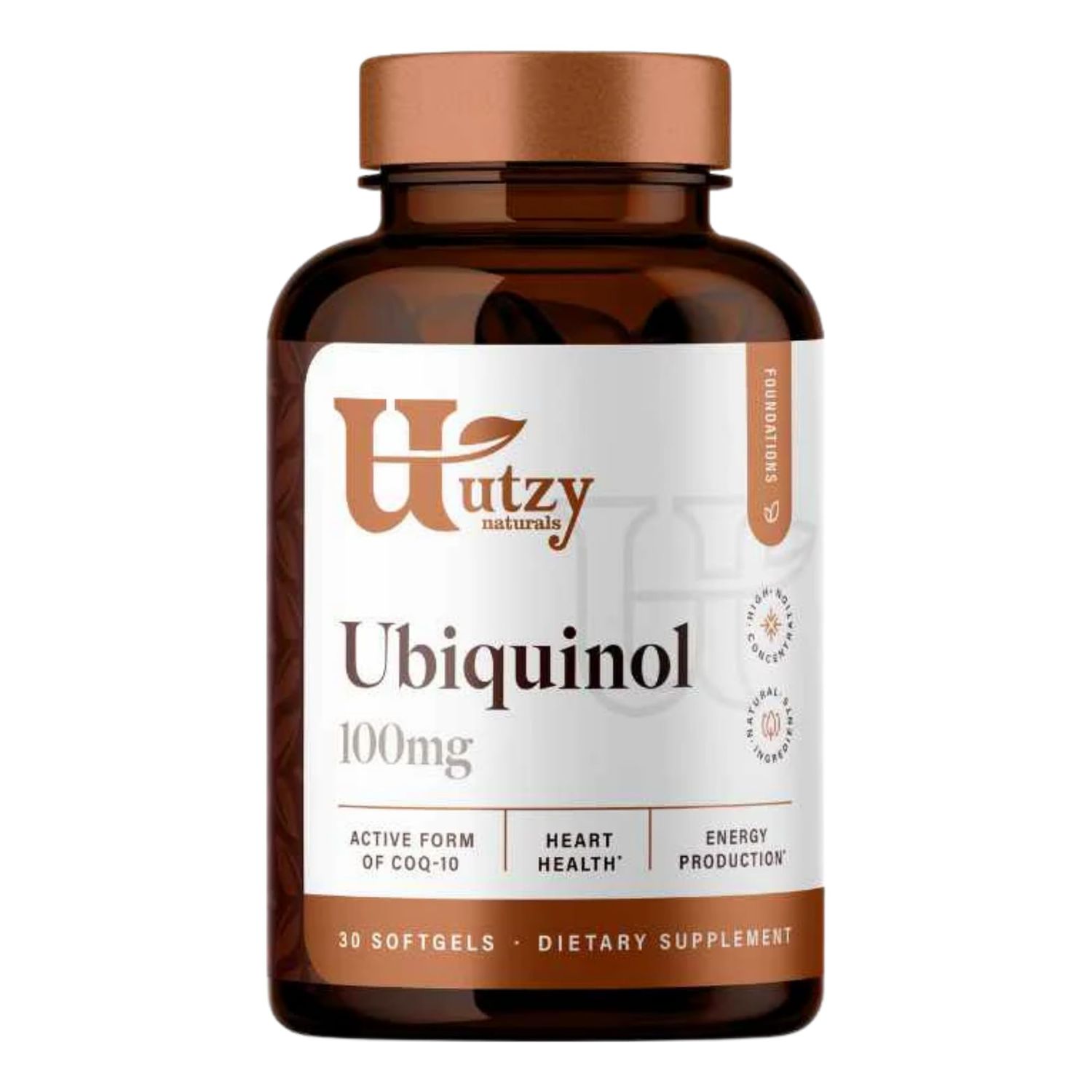 Utzy Naturals Ubiquinol | 100mg | High Absorption Patented CoQ-10 (Kaneka) | Heart Health &amp; Energy Support | Made in USA | 30 Softgels