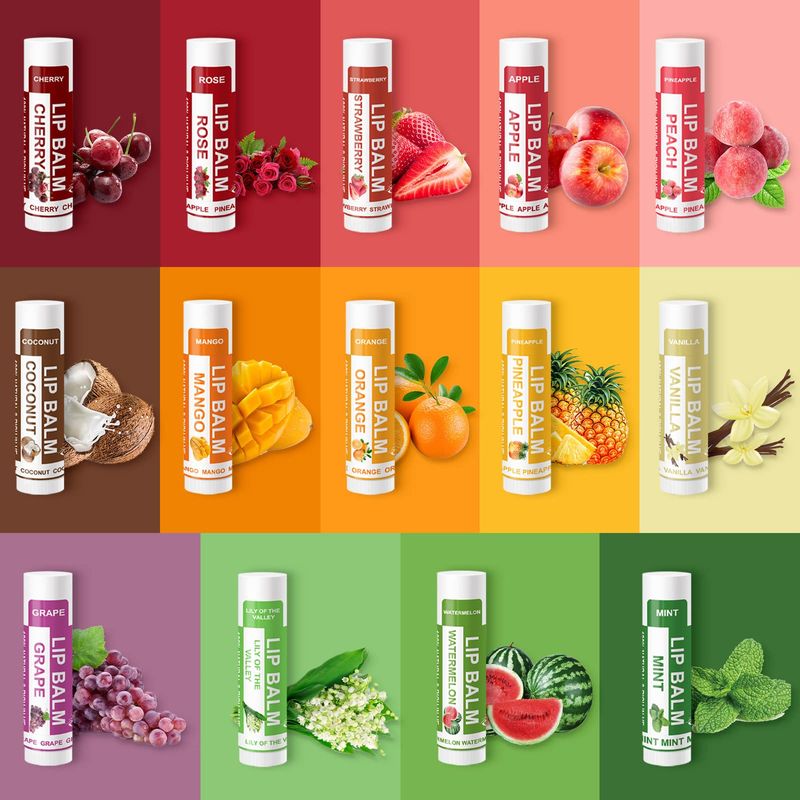 Yopela 28 Pack Natural Lip Balm Bulk with Vitamin E and Coconut Oil - Moisturizing, Soothing, and Repairing Dry and Chapped Lips Valentine's Gift - 14 Flavors - Non-GMO