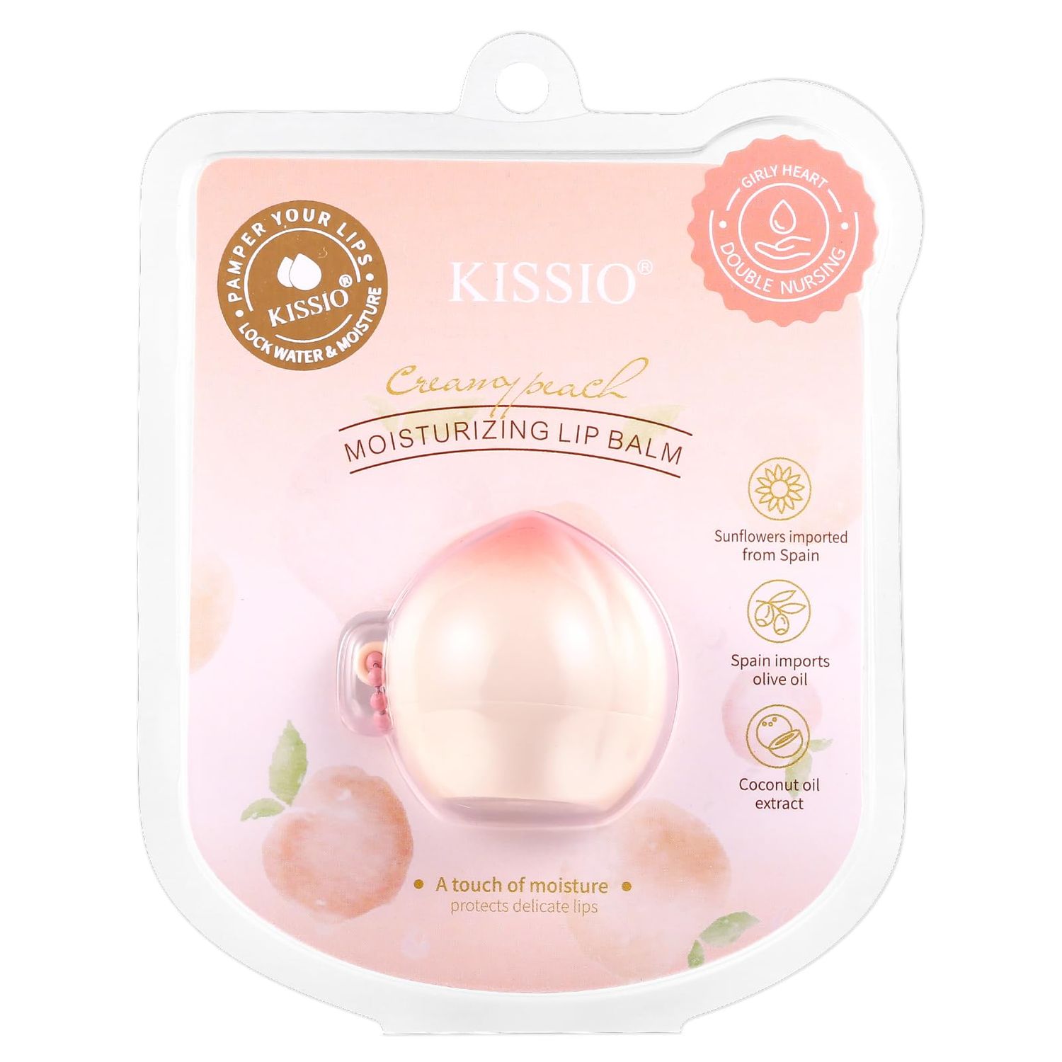 KISSIO Lip Balm,Peach Lip Balm,Lip Care with Sunflower,Olive and Coconut oils,Moisturize and Soothe Dry Chapped Lips,Make Lips Soft,Cruelty Free,0.12 oz(01Peach)