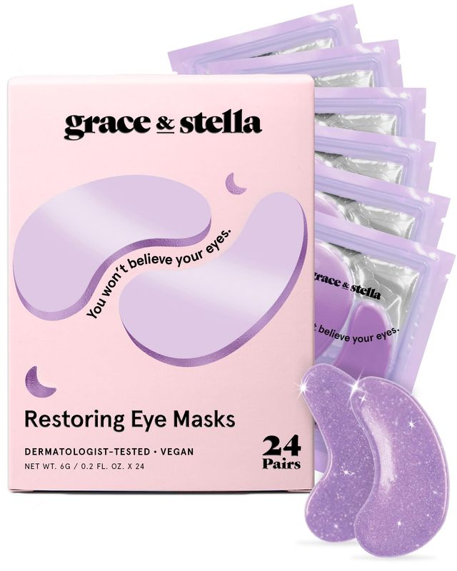 grace &amp; stella Retinol Under Eye Patches for Puffy Eyes and Dark Circles - Restoring Gel Under Eye Masks with Hyaluronic Acid - Vegan Cruelty-Free Skincare, Birthday Gifts for Women (Purple, 24 Pairs)
