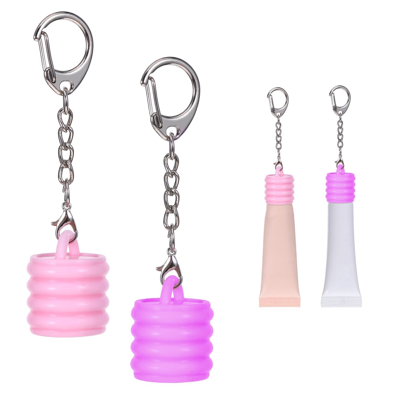 2 Pack Keychain Cap Compatible with Summer Fridays 0.5 oz Lip Balm, Portable Lip Gloss Holder Keychain with Metal Clip, Lip Balm Replacement Cover for Bags, Keys &amp; Travel (ONLY Cap) (Pink, Purple)