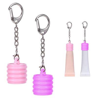 2 Pack Keychain Cap Compatible with Summer Fridays 0.5 oz Lip Balm, Portable Lip Gloss Holder Keychain with Metal Clip, Lip Balm Replacement Cover for Bags, Keys &amp; Travel (ONLY Cap) (Pink, Purple)