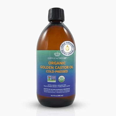 QUEEN OF THE THRONES Organic Golden Castor Oil | 100 Pure for Hair, Skin, Nails, Brows &amp; Lashes | Hexane-Free | USDA Certified 16.9oz (500ml)