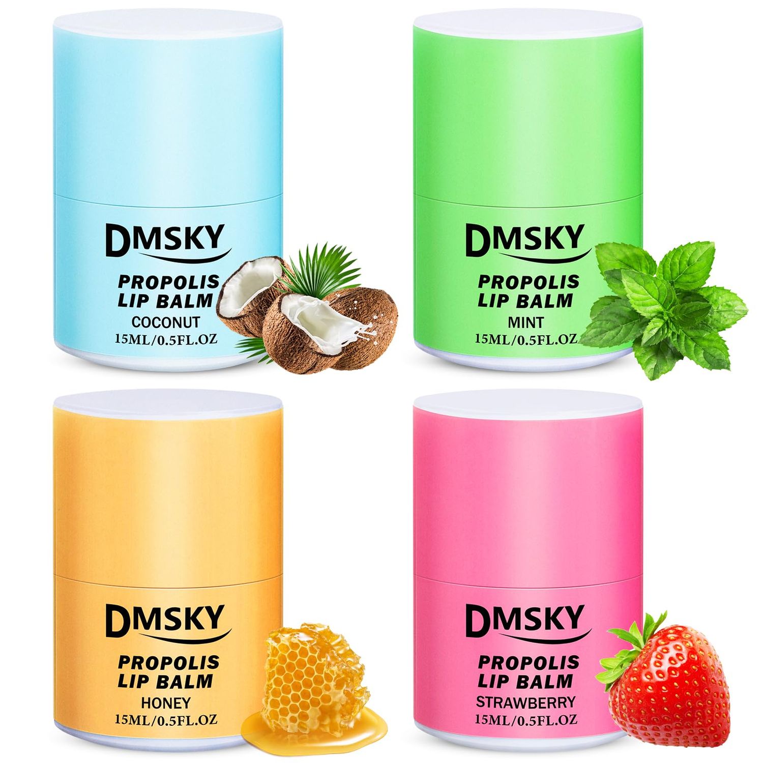 DMSKY 4 PCS Lip Butter, Glossy Lip Balm with Propolis and Vitamin E, Hydrating Overnight Lip Mask, 12hrs Long-lasting Moisture, Gifts for Women