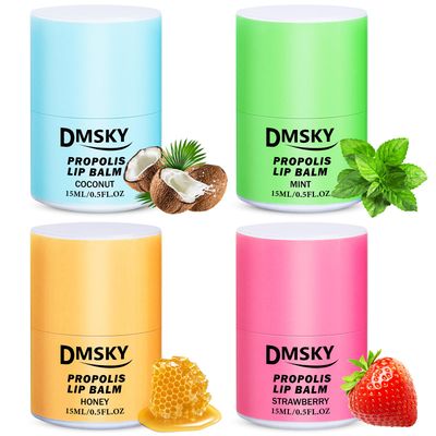 DMSKY 4 PCS Lip Butter, Glossy Lip Balm with Propolis and Vitamin E, Hydrating Overnight Lip Mask, 12hrs Long-lasting Moisture, Gifts for Women