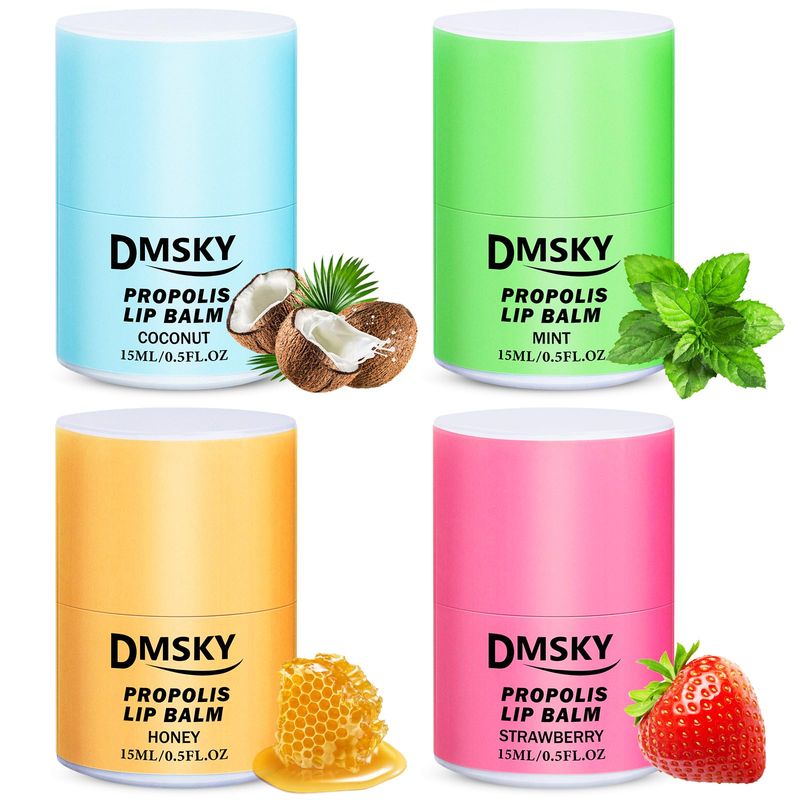DMSKY 4 PCS Lip Butter, Glossy Lip Balm with Propolis and Vitamin E, Hydrating Overnight Lip Mask, 12hrs Long-lasting Moisture, Gifts for Women