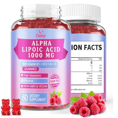 OALSE Alpha Lipoic Acid Gummies 1000Mg with Vitamin B1, B12, A, E - High Absorption Sugar Free Chewable ALA Supplement for Energy and Nerve Support,Raspberry Flavor, 60 Gummies