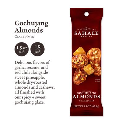Sahale Snacks Gochujang Almonds Glazed Mix, 1.5 oz Bags (18 Packs) - Dry-Roasted Deluxe Mixed Nuts Inspired By Traditional Korean BBQ - Non-GMO, Kosher, &amp; Certified Gluten-Free Snacks