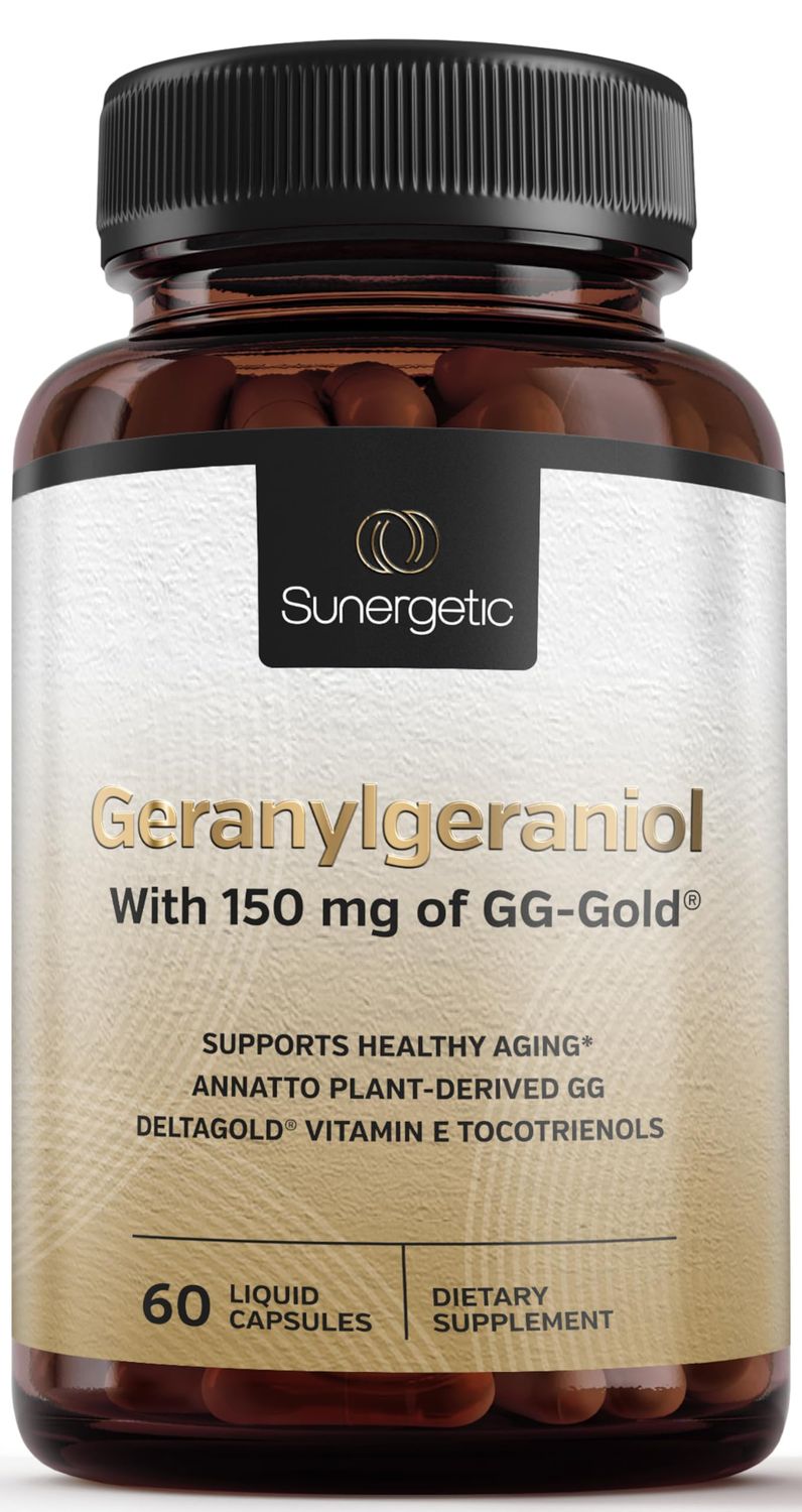 Sunergetic Premium Geranylgeraniol Supplement - GG-Gold 150mg with DeltaGold Vitamin E Tocotrienols- Annatto Derived GG for Statin Users, Heart Health &amp; CoQ10 Production - 60 Capsules