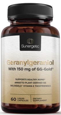 Sunergetic Premium Geranylgeraniol Supplement - GG-Gold 150mg with DeltaGold Vitamin E Tocotrienols- Annatto Derived GG for Statin Users, Heart Health &amp; CoQ10 Production - 60 Capsules