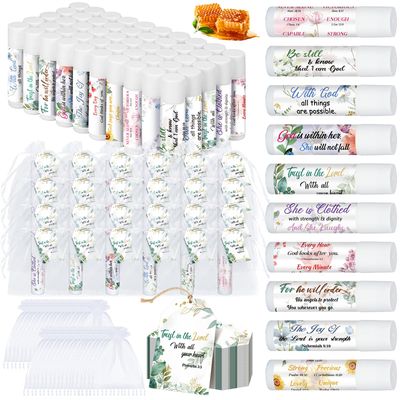 Sacubee 50 Pcs Christian Lip Balms Christian Gift Bulk for Women Bible Verse Lip Balms Inspirational Church Scripture Religious Party Favor Appreciation Gift for Teacher Mom Employee Coworker Team
