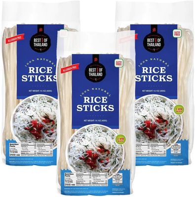 Best of Thailand Rice Noodle Sticks | Great for Traditional Thai, Vietnamese, Chinese, Japanese Stir Fry &amp; Soups | Non-GMO, Gluten-Free, Kosher for Passover Kitniyo (Rice Sticks-3mm)