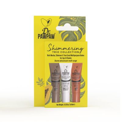 Dr.PAWPAW Shimmering Trio Gift Set: Shimmer,True Coral,Rich Mocha Multi-Purpose Natural No Fragrance Balm for Hydrating Lips, Skin, Hair, Cuticles, Nails &amp; Beauty Finishing (10 ml each)