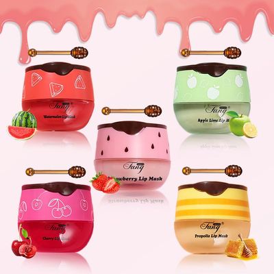 5PCS Bee Lip Balm Honey PotHoney&amp;Strawberry&amp;Watermelon&amp;Cherry&amp;Apple Lip Mask Overnight Propolis Moisturizing Lip Balm Hydrating Prevention Dry and Crack Lip Scrubs Exfoliator Lip Wrinkle Care