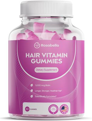 Rosabella Hair Growth Gummies for Women &amp; Men - Vegan Hair Gummies with 5000mcg Biotin - Hair Vitamins for Strong, Healthy-Looking Hair - Gummy Biotin Supplement - 60 Count