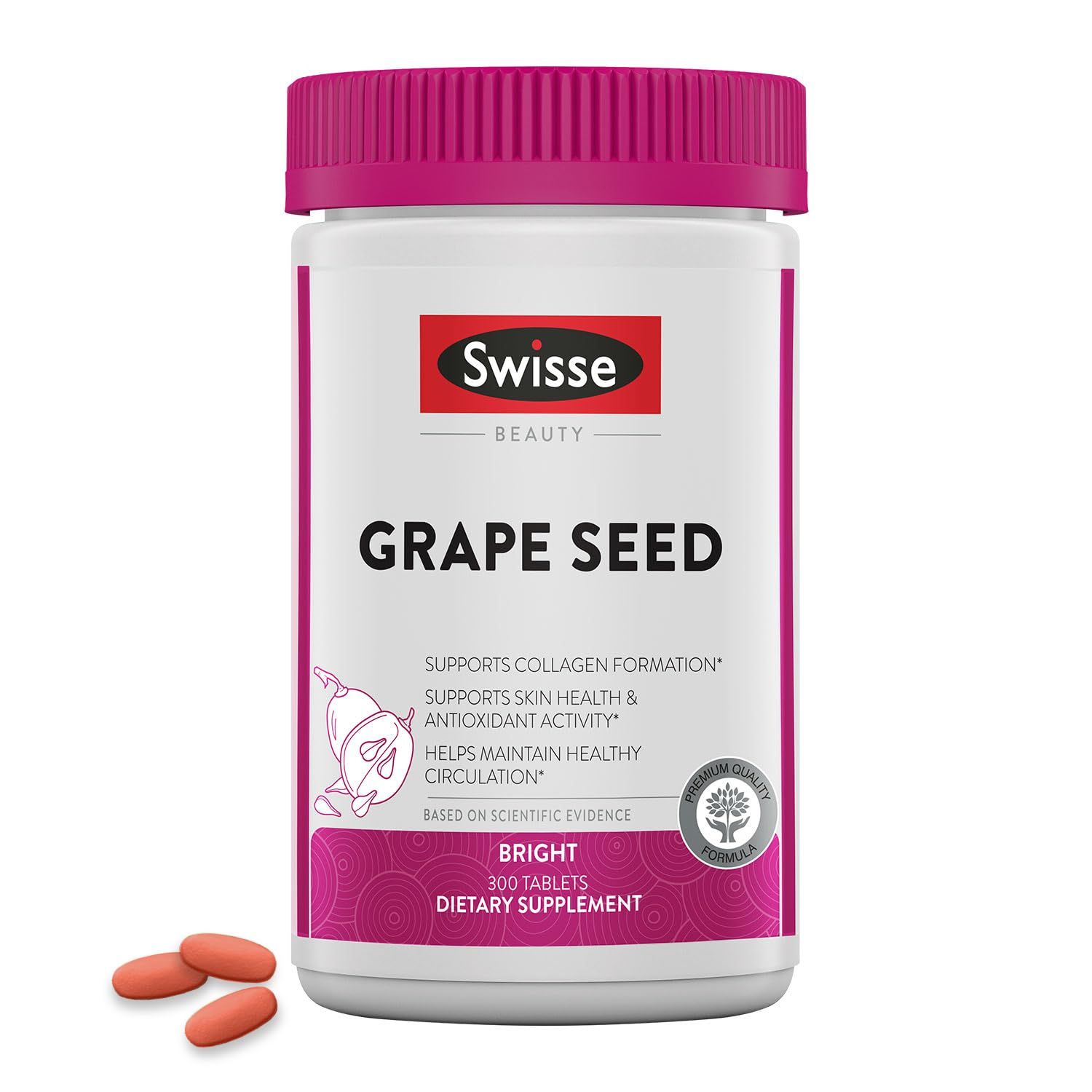Swisse Grape Seed Extract Capsules Antioxidant Herbal Supplement | Grapeseed Polyphenols Supplement Antioxidant Vitamin C | Promotes Skin Health &amp; Collagen Production | 300 Tablets