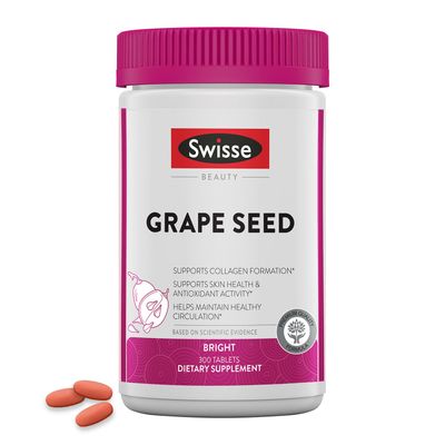 Swisse Grape Seed Extract Capsules Antioxidant Herbal Supplement | Grapeseed Polyphenols Supplement Antioxidant Vitamin C | Promotes Skin Health &amp; Collagen Production | 300 Tablets