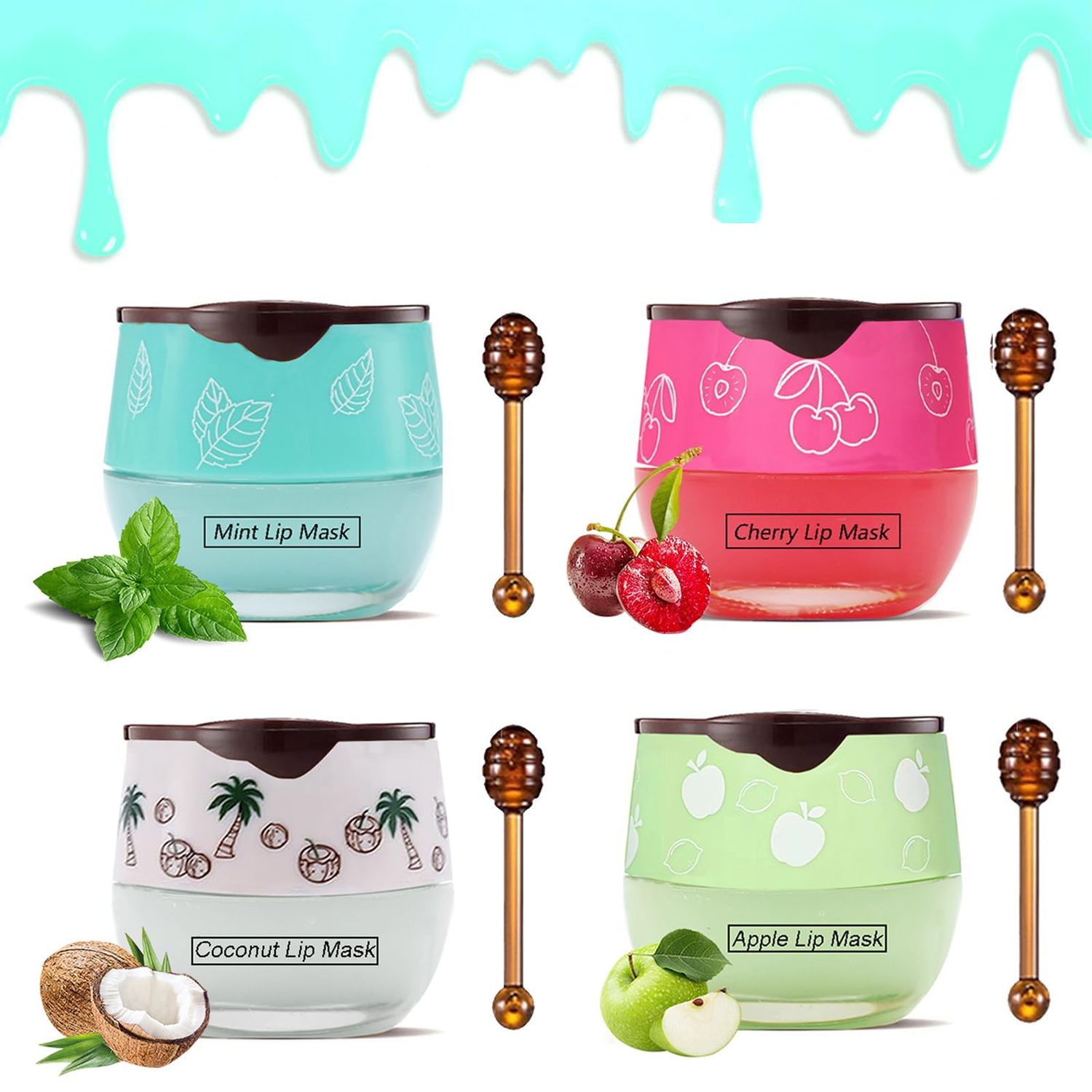 4PCS Bee Lip Balm Honey Pot, Fruit Moisturizing Propolis Lip Mask, Lip Mask Overnight Propolis Moisturizing Lip Balm Hydrating Prevention Dry and Crack Lip Scrubs Exfoliator Lip Care Products (A)