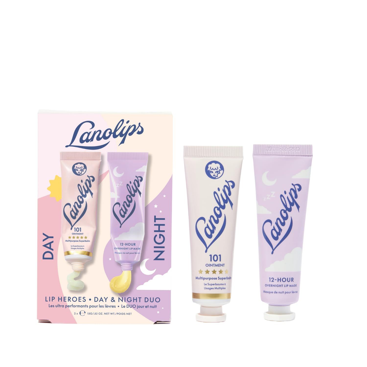 Lanolips 101 Lanolin Lip Balm &amp; Overnight Lip Mask Duo - Heroes Kit for Complete Day to Night Care - Deeply Hydrating Moisturizer Set with Pure Lanolin Oil (2 Count)