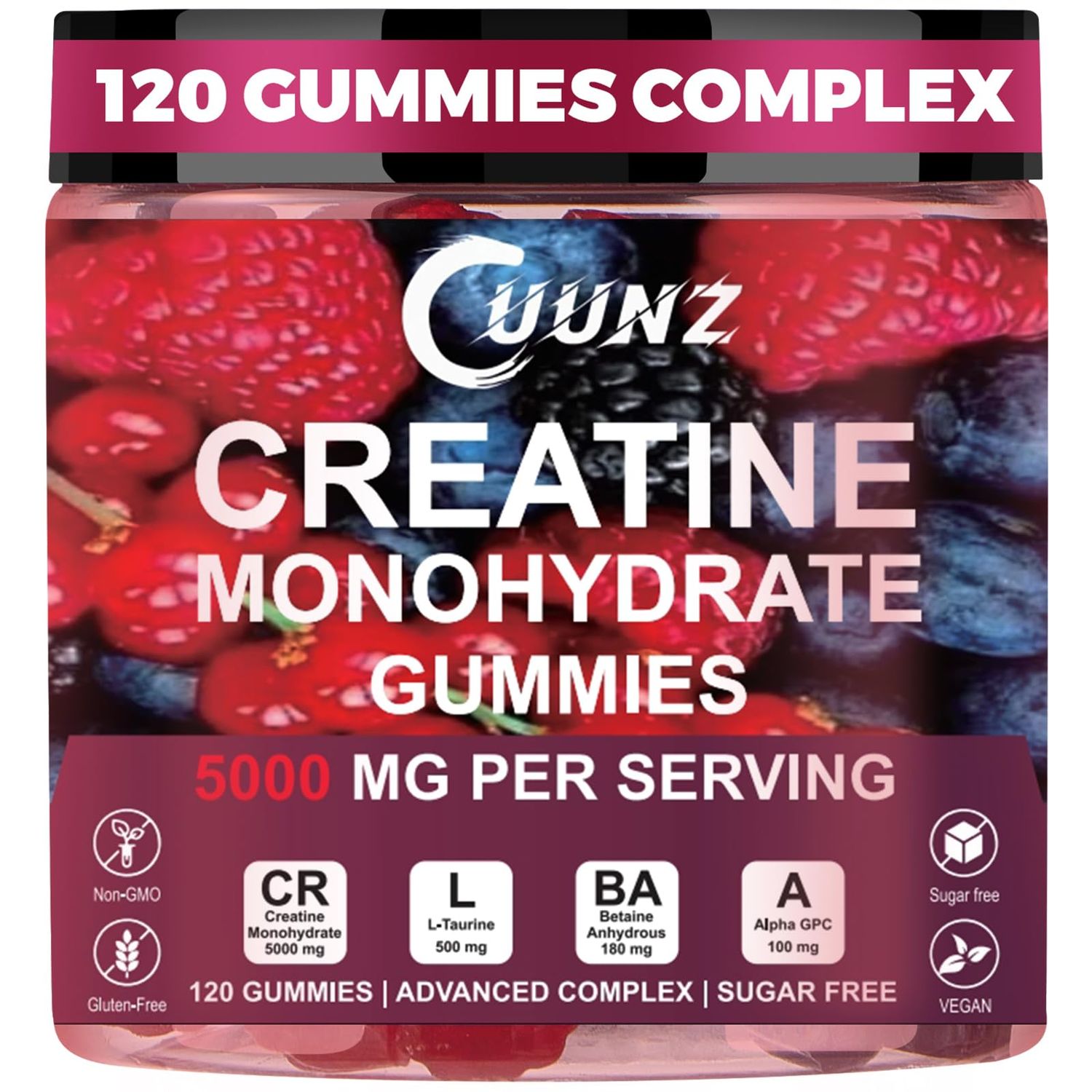 UUNZ Creatine Monohydrate Gummies for Men &amp; Women Complex 5000 mg with L-Taurine, Enhances Energy, Vegetarian, 5g Preworkout Gummy Supplement, Creatine Supplement, 120 Count