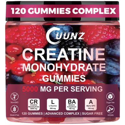 UUNZ Creatine Monohydrate Gummies for Men &amp; Women Complex 5000 mg with L-Taurine, Enhances Energy, Vegetarian, 5g Preworkout Gummy Supplement, Creatine Supplement, 120 Count