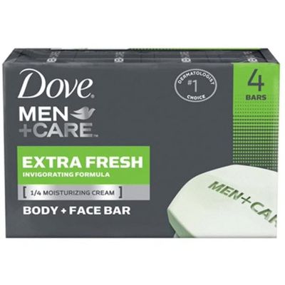 Dove Men Care Body Face Bar Soap, Extra Fresh Scent Invigorating Formula, 3.51 Ounce, 4 Bars