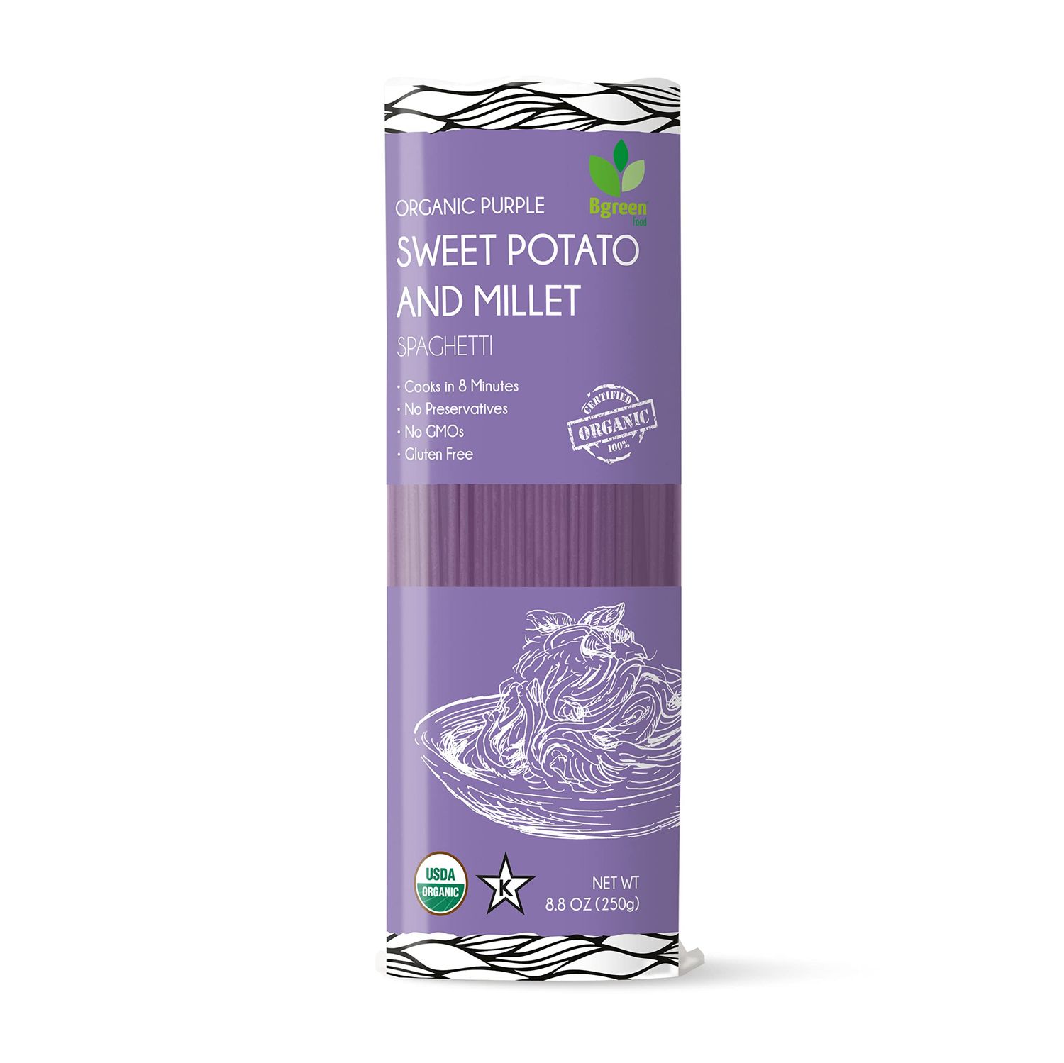 Big Green Organic Food- Organic Purple Yam Millet Spaghetti, Premium Ube, Gluten-Free, Vegan (3)
