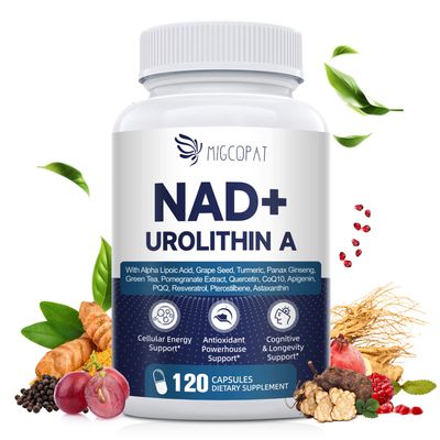 Migcopat NAD Supplement with Urolithin A, Resveratrol, PQQ, Alpha Lipoic Acid, Quercetin - Mitochondrial &amp; Cellular Support for Men and Women - 120 Vegan Capsules