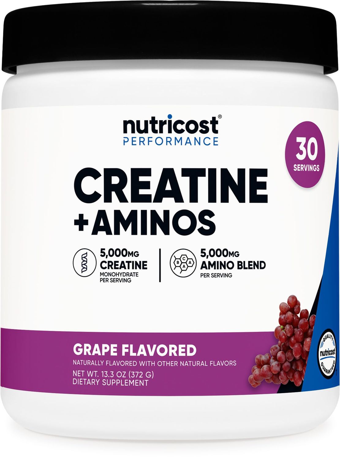 Nutricost Creatine Aminos 30 Servings (Grape Flavored) - 5,000mg Creatine Monohydrate 5000mg Amino BCAA Blend Per Serving