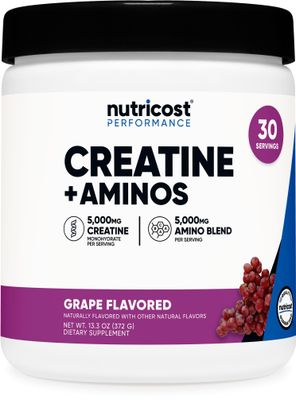 Nutricost Creatine Aminos 30 Servings (Grape Flavored) - 5,000mg Creatine Monohydrate 5000mg Amino BCAA Blend Per Serving