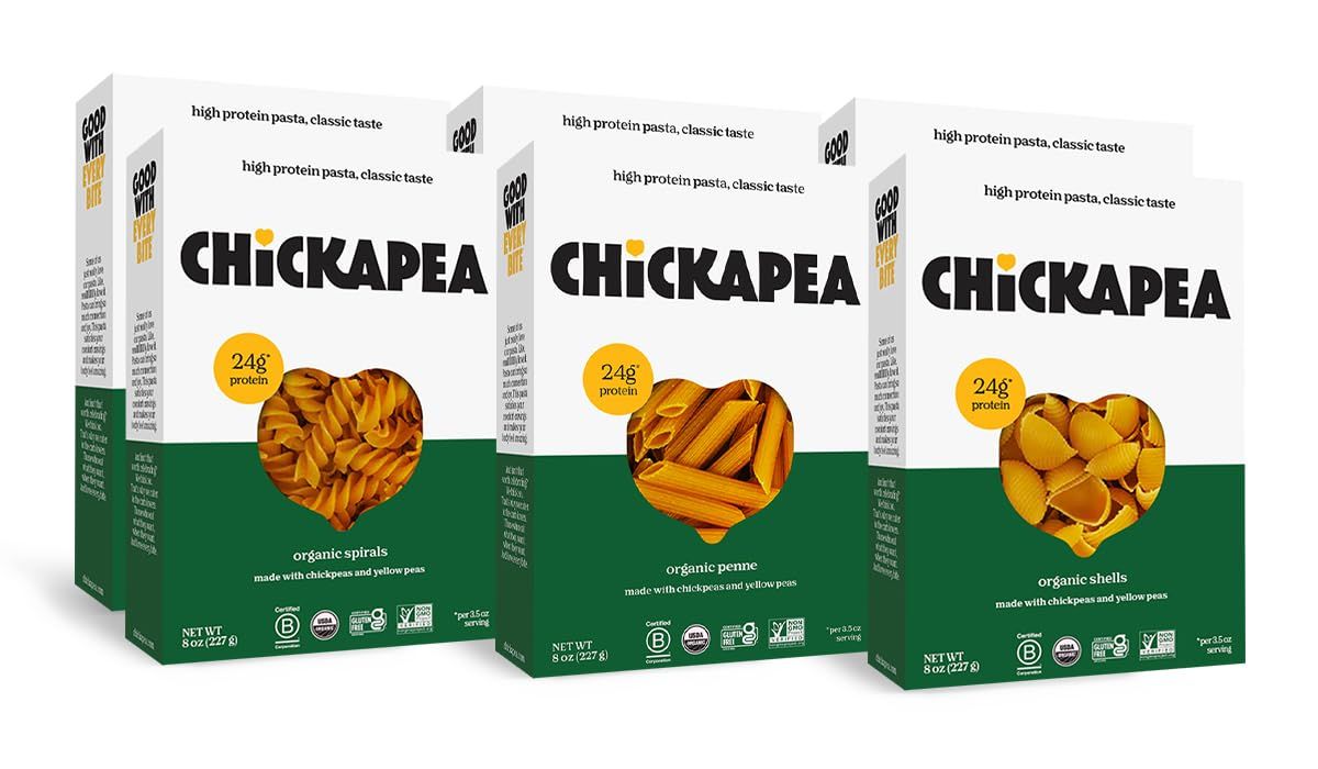 Chickapea Organic Chickpea Pasta - Spirals, Penne, Shells Variety Pack - 8 oz (Pack of 6)