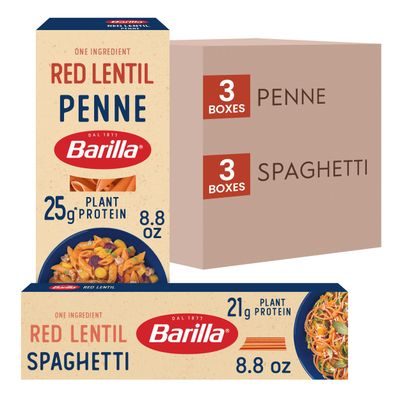 Barilla Red Lentil Spaghetti & Penne Pasta Variety Pack, 8.8 oz (Pack of 6) - Vegan, Gluten Free, Non GMO & Kosher -Made with Plant Based Protein Barilla Red Lentil Spaghetti & Penne Pasta Variety Pack, 8.8 oz (Pack of 6) - Vegan, Gluten Free, Non GMO & Kosher -Made with Plant Based Protein