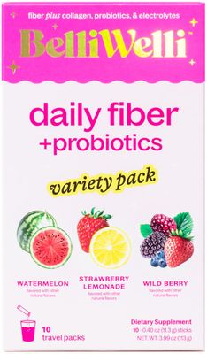 Belli Welli Daily Fiber Supplement Packets with Collagen, Probiotics &amp; Electrolytes | Single Serve Packets for Gut Health, Digestion &amp; Debloating | Variety | 10 Count