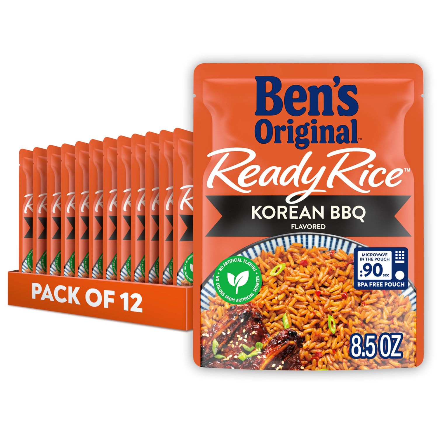 BEN&#39;S ORIGINAL Ready Rice Korean BBQ Flavored Rice, Easy Dinner Side, 8.5 OZ Pouch (Pack of 12)