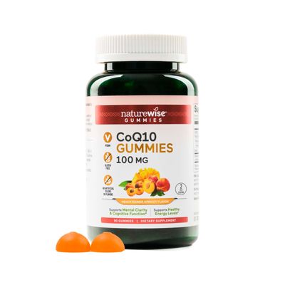 NatureWise CoQ10 Gummies 100mg - Peach Mango Flavor - Supplement for Heart Health &amp; Antioxidant Activity - Pectin-Based, Vegan, Soy and Gluten Free, Non-GMO - 90 Count45-Day Supply