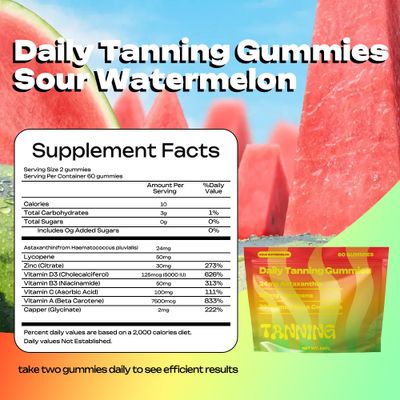 VitaLumina Tanning Gummies, Daily Tanning Gummies, Natural Tanning Supplement with Astaxanthin, Lycopene & Beta Carotene, 60 Count 30-Day Supply for Skin Health & Glow