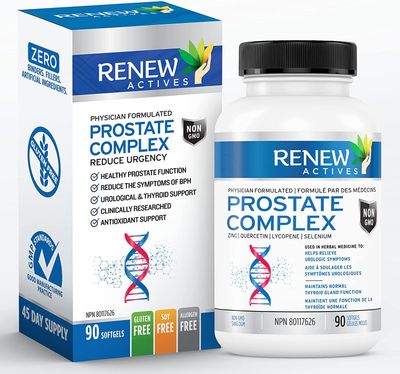 Renew Actives Prostate Complex 2 Softgels per Serving - Men&#39;s Wellness for Prostate, Thyroid, Immune &amp; Eye Health - Antioxidant Support for Vitality &amp; Performance - Made in Canada - 90 Softgels