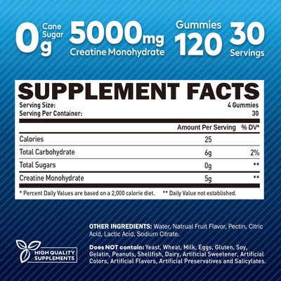 duwhot Creatine Monohydrate Gummies for Men, Creatine Monohydrate 5g Chewables for Muscle Growth & Recovery, Vegan, Sugar Free, Mixberry Flavor, 120 Count