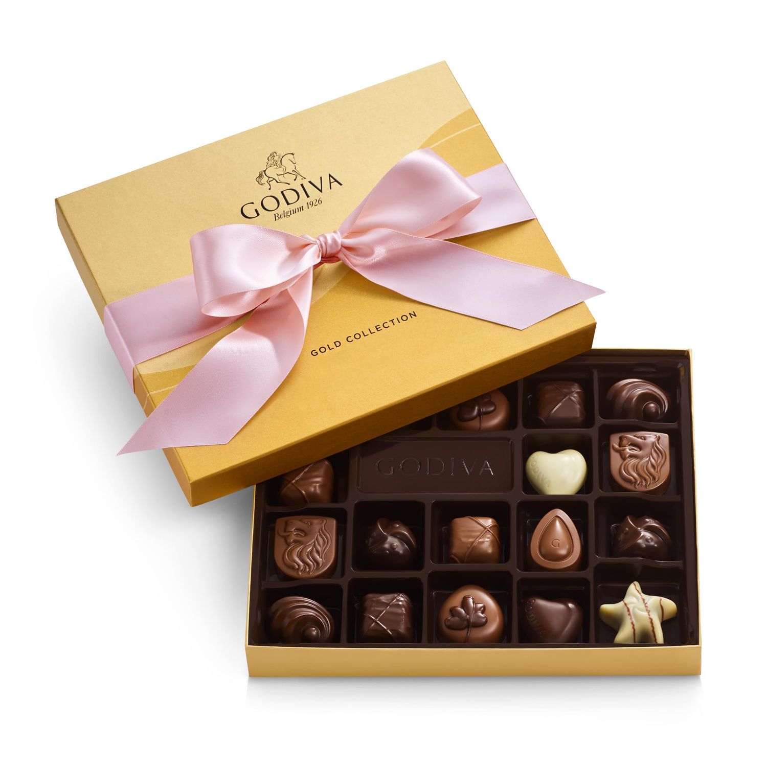 Godiva Chocolatier Pink Ribbon 18-Piece Assorted Chocolate Gift Box - Gourmet Chocolate Candy Variety Pack - Dark Caramel, Milk Chocolate, Nuts- Gift Basket for Congratulations, Birthday and Annive...