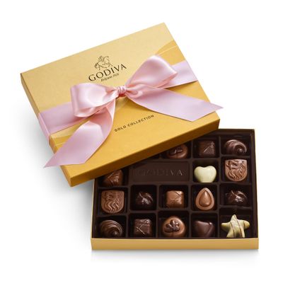 Godiva Chocolatier Pink Ribbon 18-Piece Assorted Chocolate Gift Box - Gourmet Chocolate Candy Variety Pack - Dark Caramel, Milk Chocolate, Nuts- Gift Basket for Congratulations, Birthday and Annive...