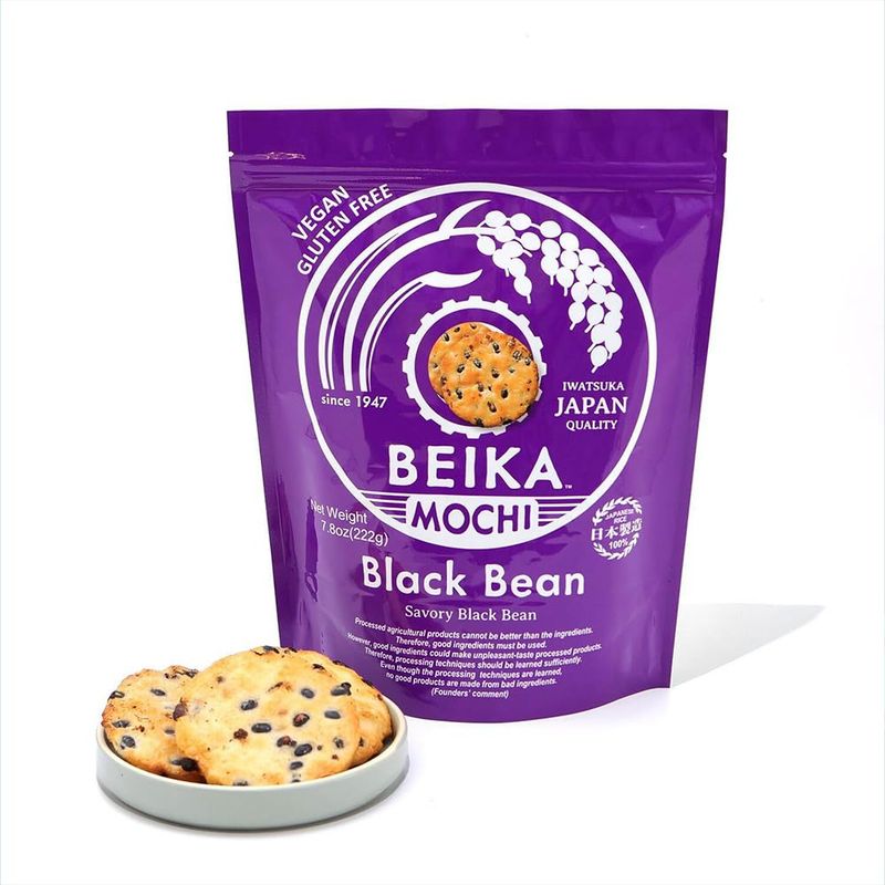 Beika Mochi Black Bean Flavor Japanese Rice Mochi Snack | Gluten-Free | Vegan | Made with 100 Japanese Rice and Black Beans (222g)
