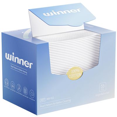 Winner Face Towels, 100 USDA Biobased Facial Towelettes XL, Disposable Face Towel for Sensitive Skin, Ultra Soft Makeup Remover Dry Wipes, Odor-Free, 55 Count, 1 Pack