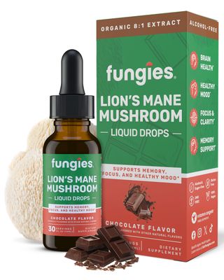 Fungies Lion&#39;s Mane Mushroom Liquid Drops, Chocolate - Tincture with Lions Mane Extract Supports Brain Fog, Focus, Memory &amp; Healthy Mood - Mushroom Complex Supplement for Adults - 30 Servings