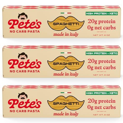 Pete&#39;s Pasta Spaghetti Noodles | 20g High Protein, No Carb Pasta | Keto, Carb Free Pasta | Healthy, Zero Carb Italian Pasta From Italy | 3-Pack, 8oz